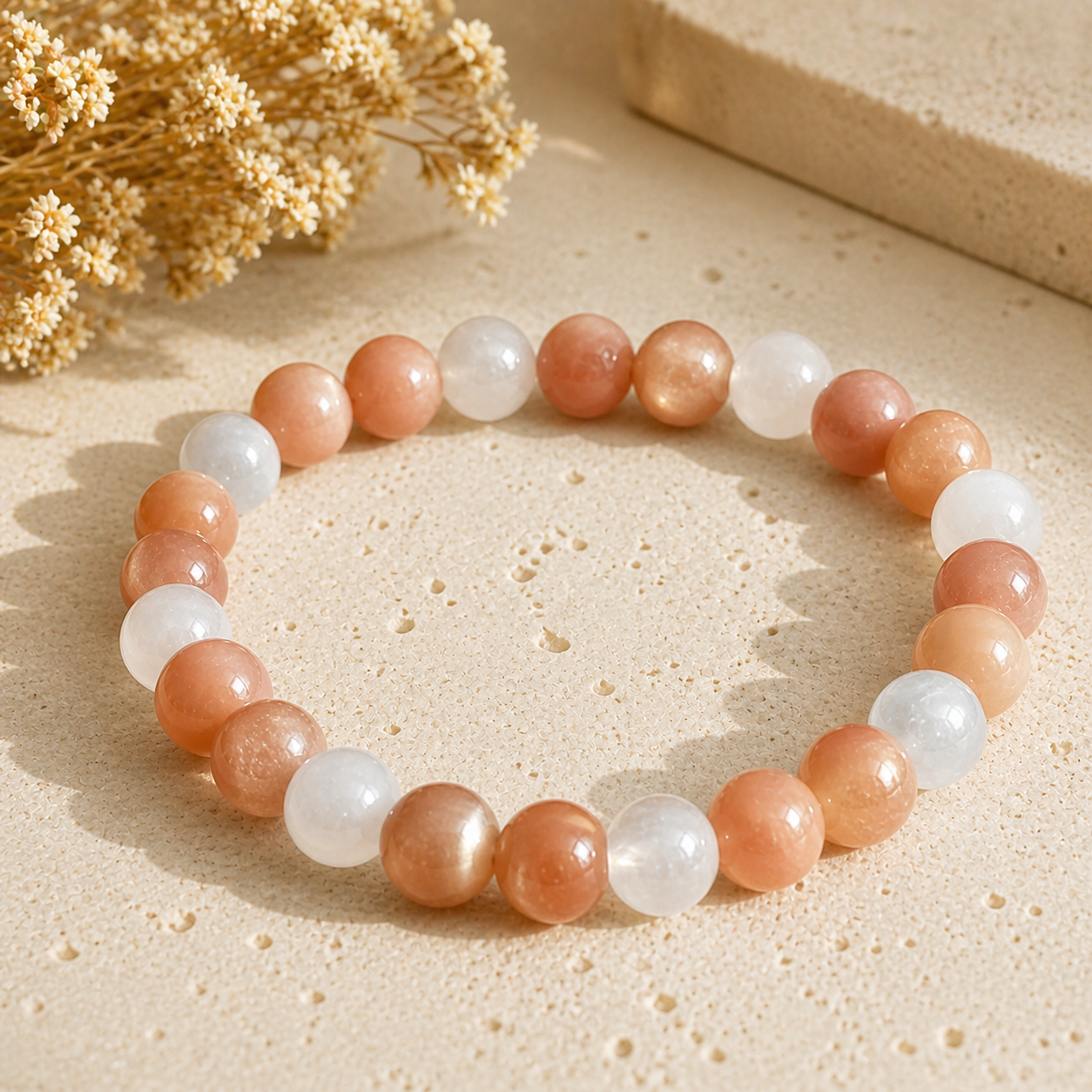 Bracelet en Pierre de Soleil & Sélénite - Harmonie Lumineuse