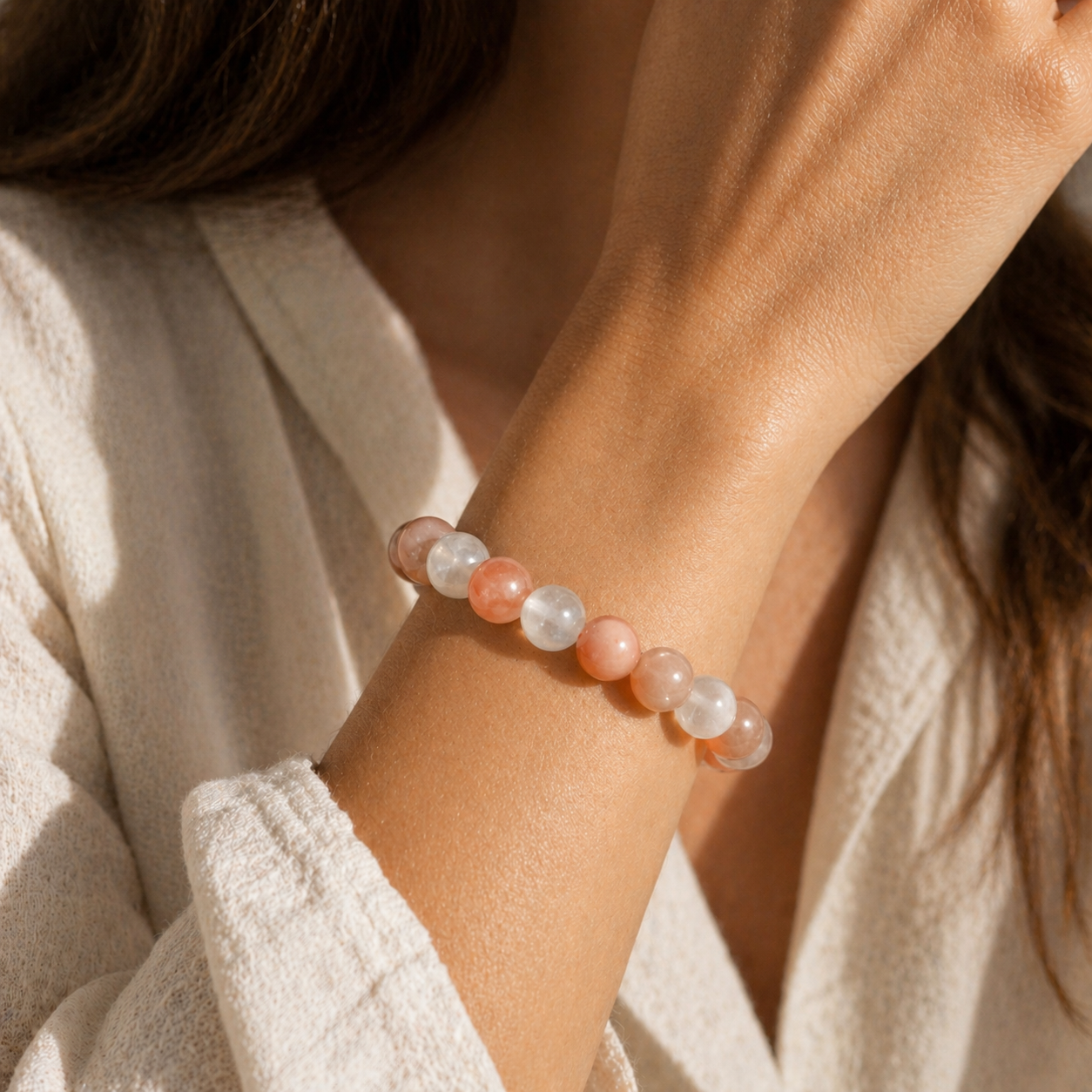 Bracelet en Pierre de Soleil & Sélénite - Harmonie Lumineuse
