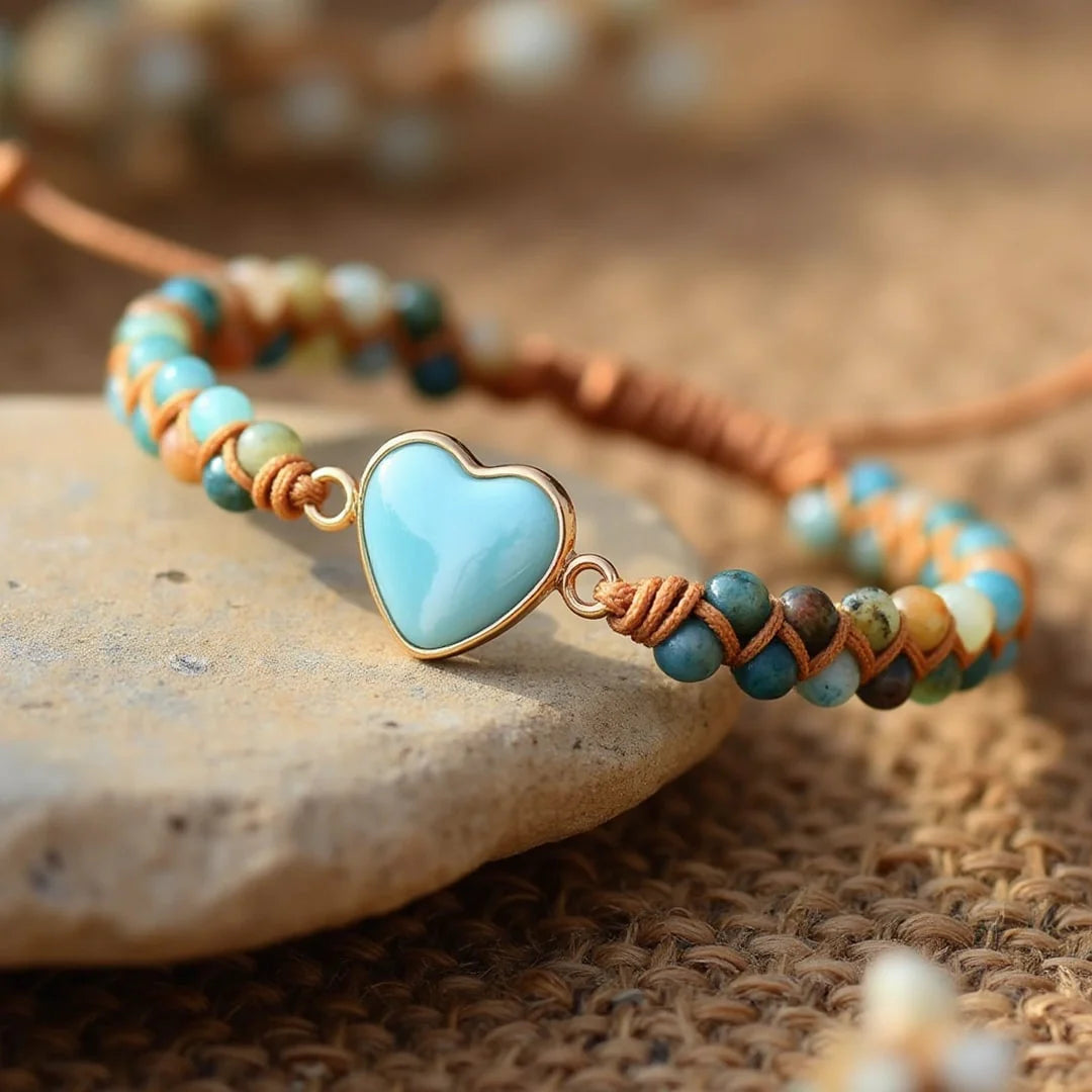 Bracelet Tressé en Amazonite & Jaspe - Cœur Paisible