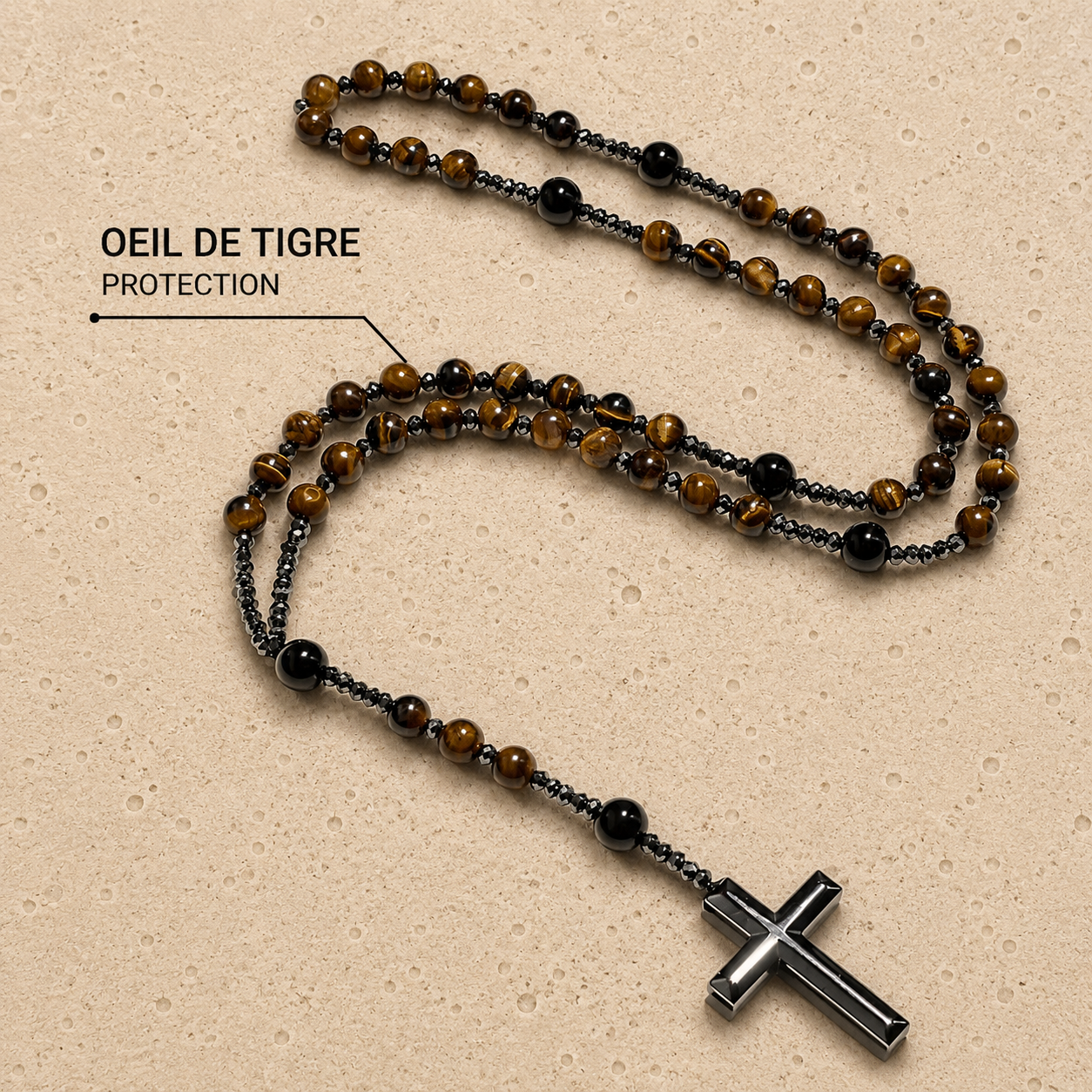 Collier Chapelet en Oeil de Tigre & - Bénédiction