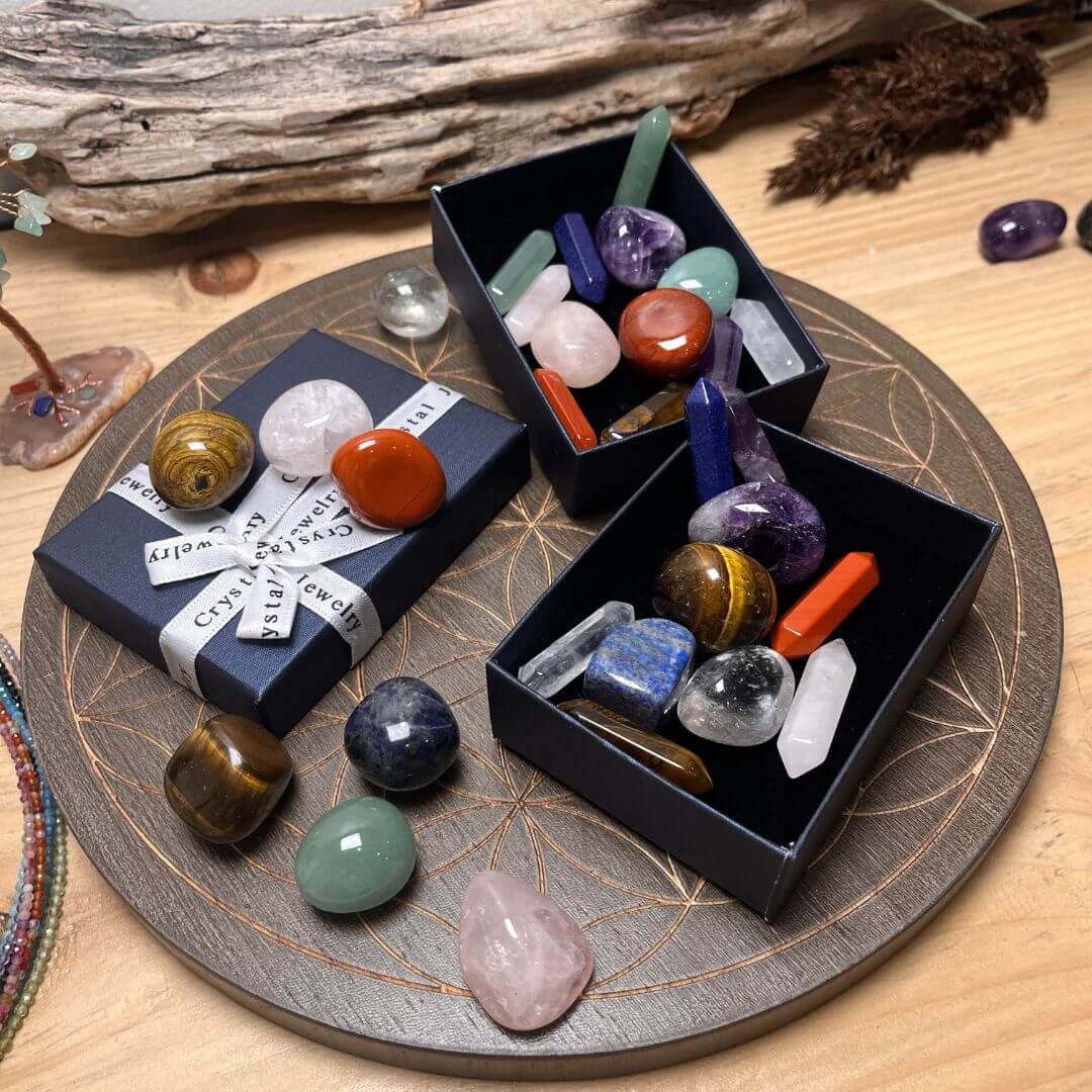 Coffret Reiki Bien Etre - Lot de 7 Pierres Naturelles & 7 Doubles Pointes