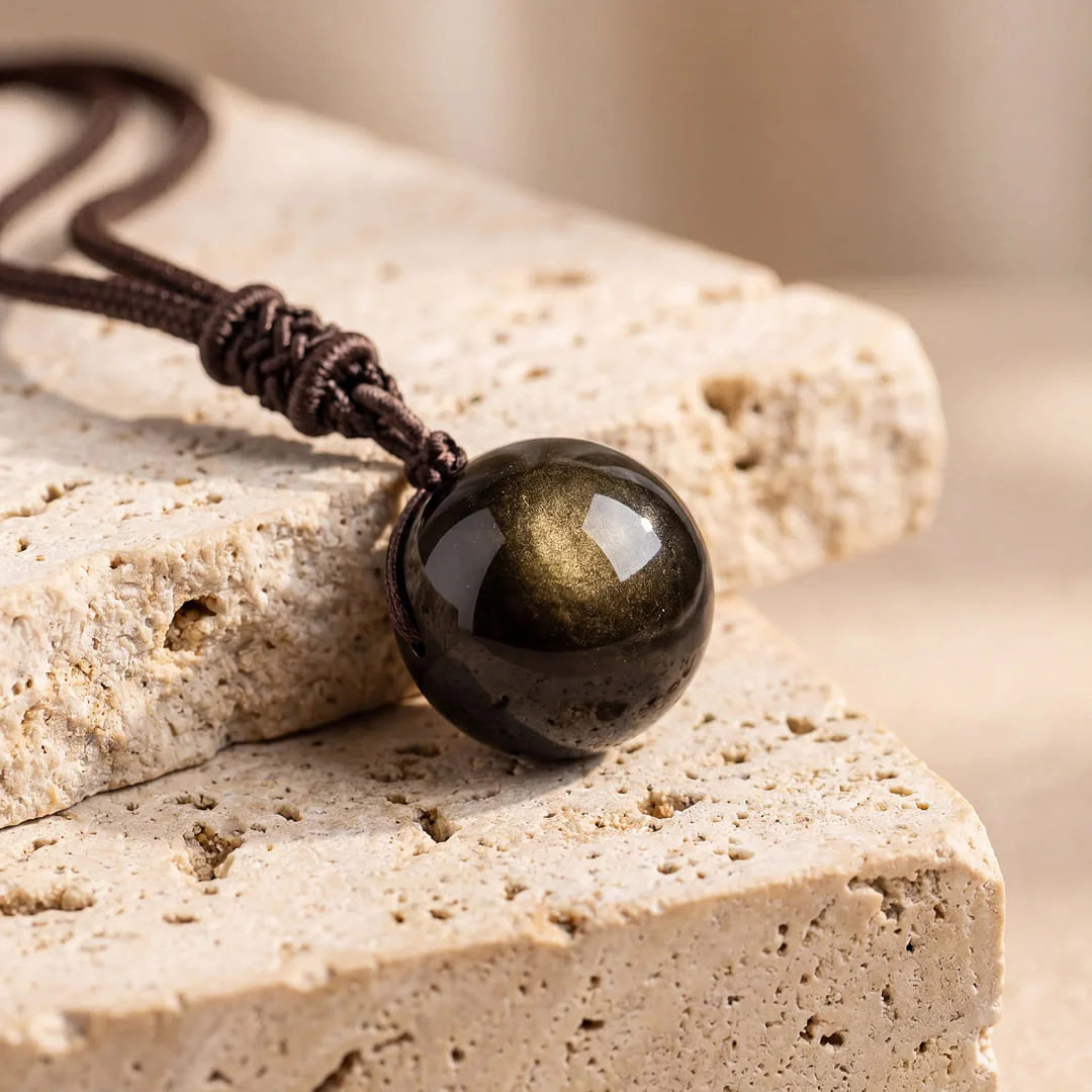Collier Pendentif en Obsidienne Dorée - Perle de Lumière