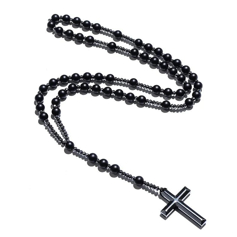 Collier Chapelet d'Ebene en Perles d'Onyx Noir