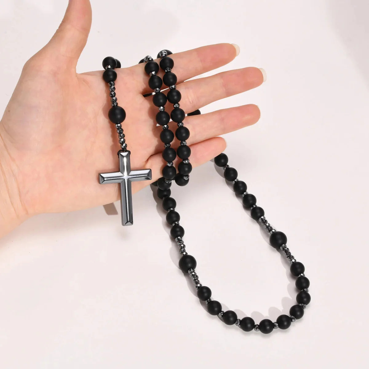 Collier Chapelet d'Ebene en Perles d'Onyx Noir