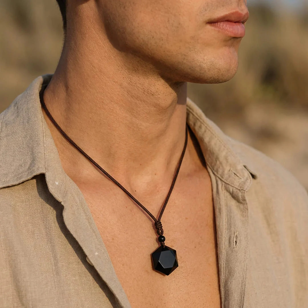 Pendentif en Obsidienne Noire - Etoile d'Ebene