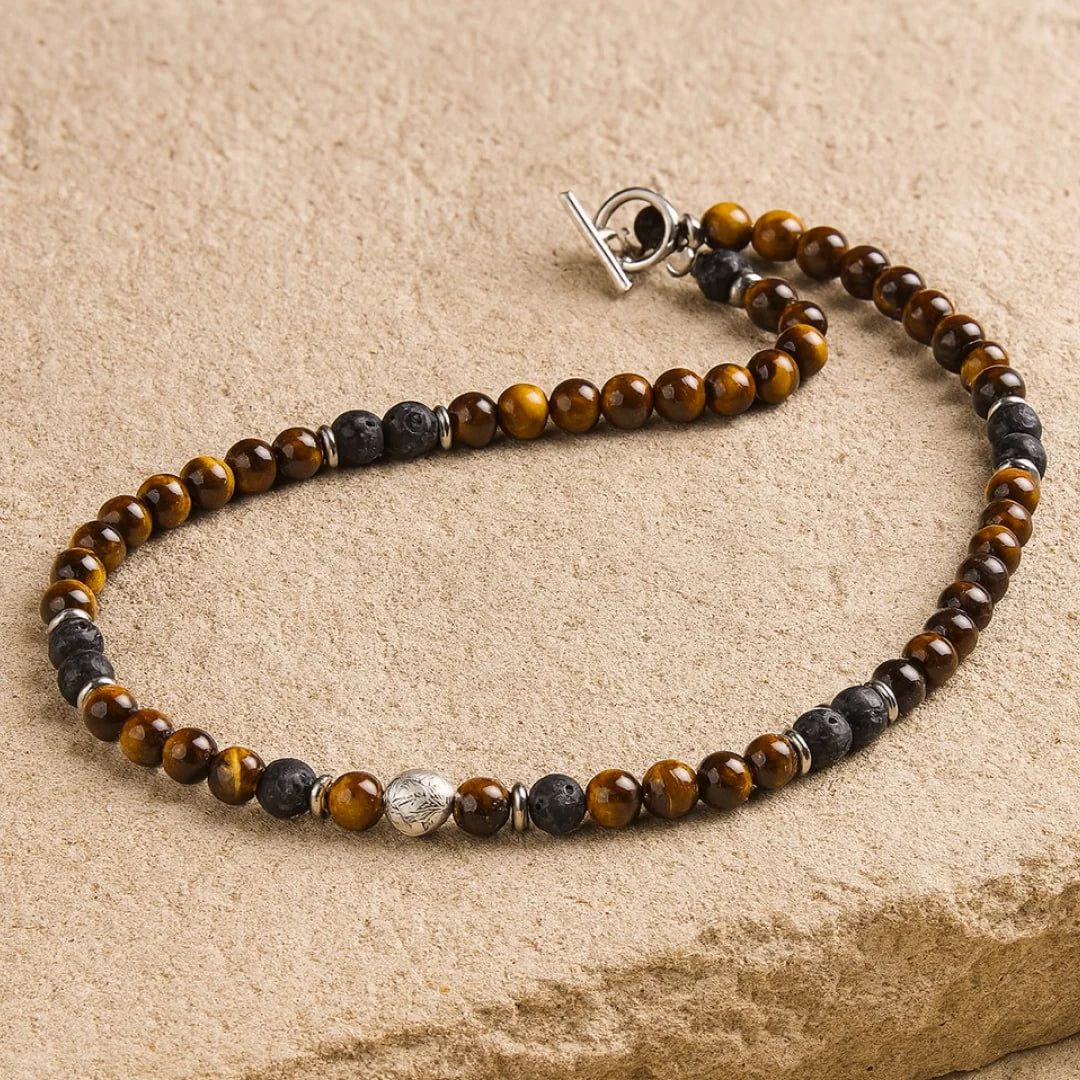 Collier en Pierre de Lave & Oeil de Tigre - Terre & Feu