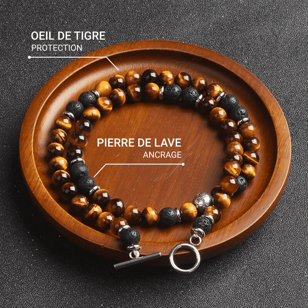 Collier en Pierre de Lave & Oeil de Tigre - Terre & Feu