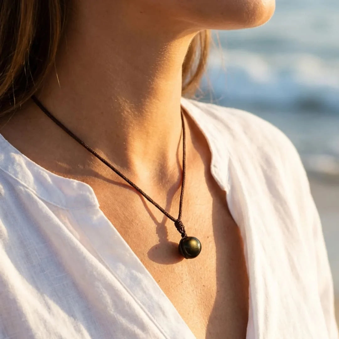 Collier Pendentif en Obsidienne Dorée - Perle de Lumière