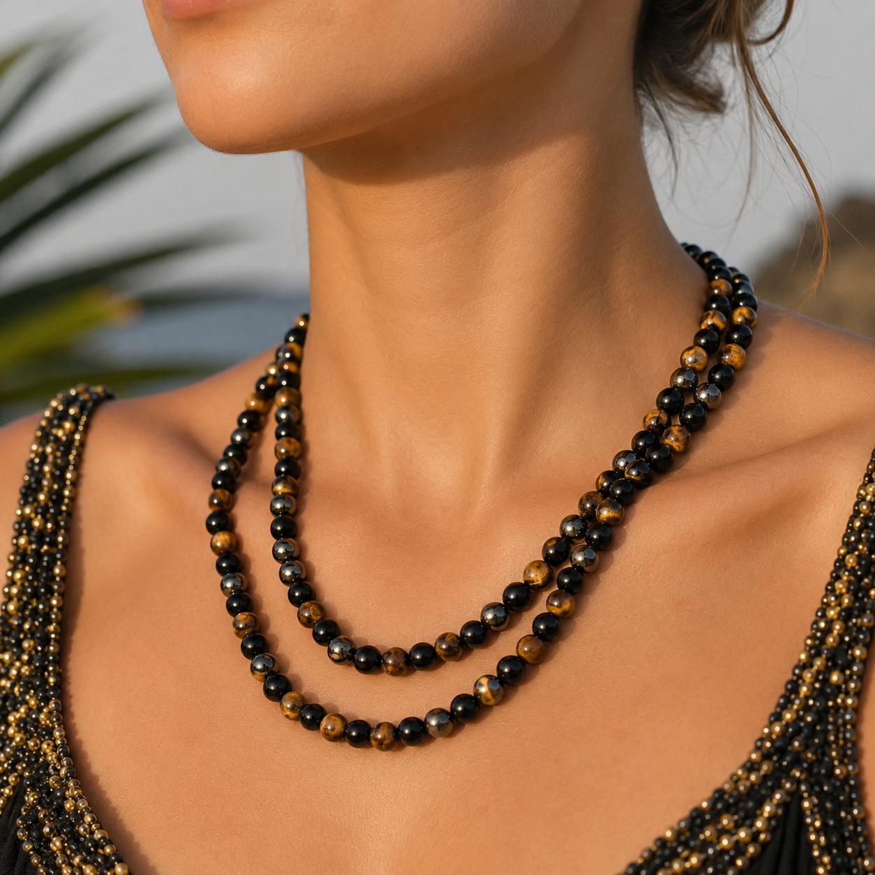 Collier en Hématite, Obsidienne & Oeil de Tigre -  Triple Protection