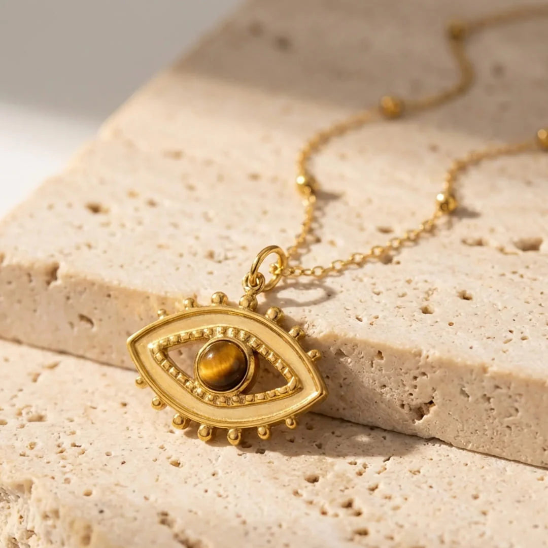 Collier "Mauvais Oeil" en Oeil de Tigre - Protection & Confiance