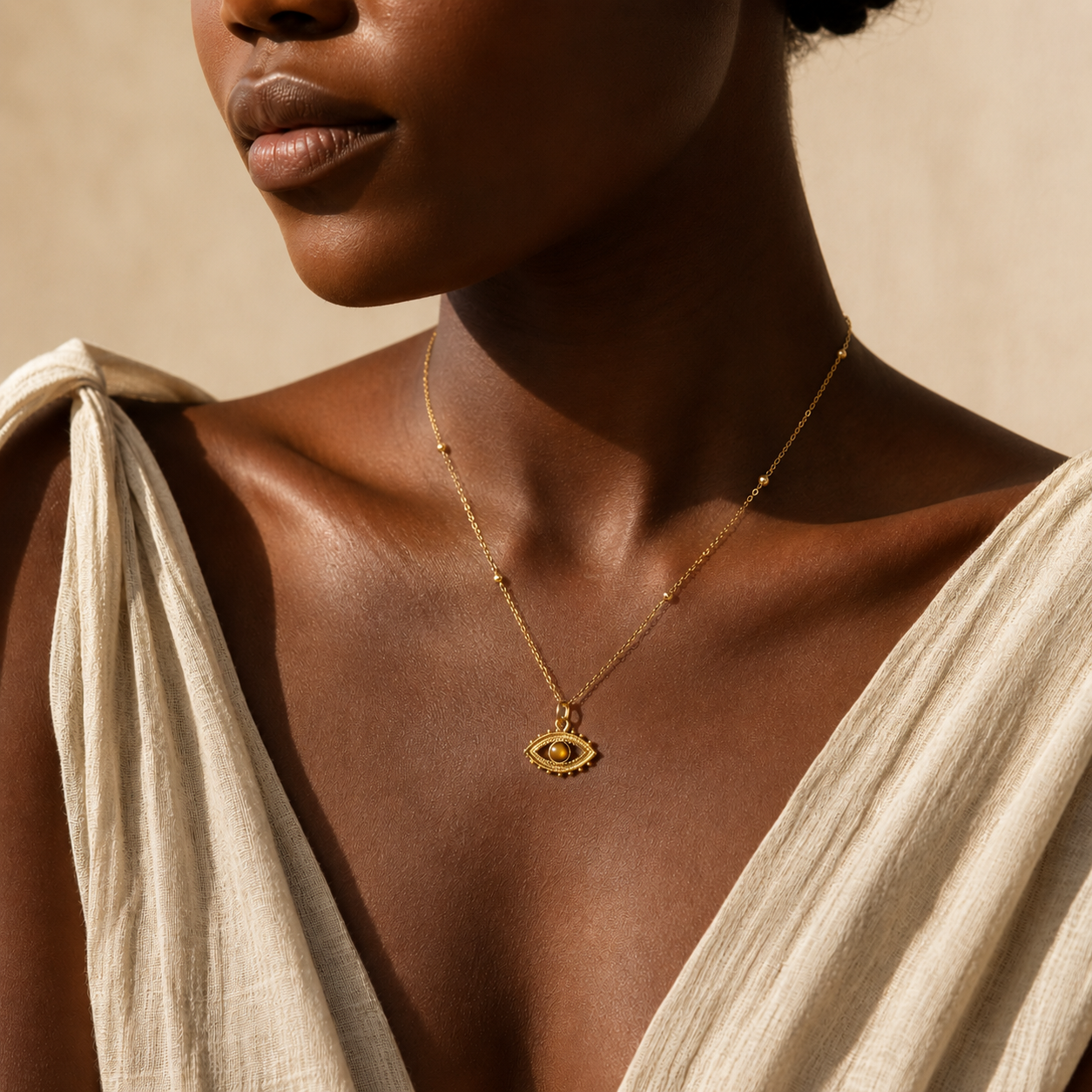 Collier "Mauvais Oeil" en Oeil de Tigre - Protection & Confiance