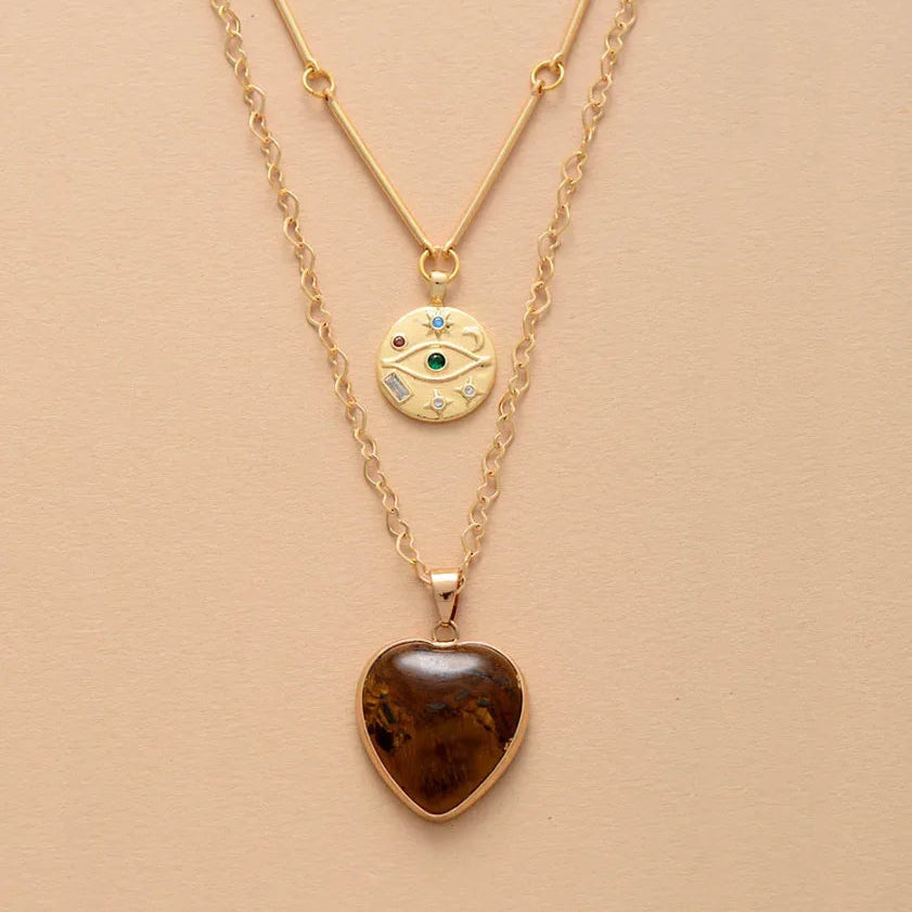 Collier Double en Oeil de Tigre "Gardien du Coeur"