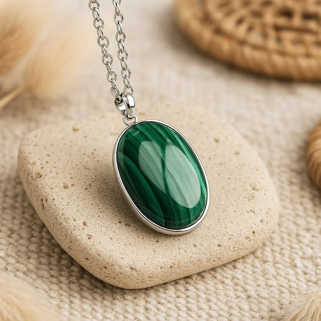 Pendentif "Vitalité Luxuriante" en Malachite & Argent