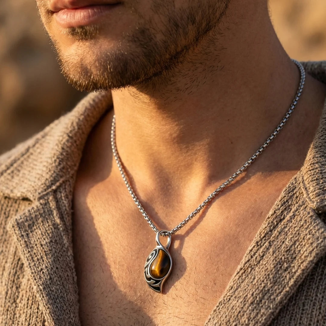 Pendentif en Oeil de Tigre - Amulette Tribale