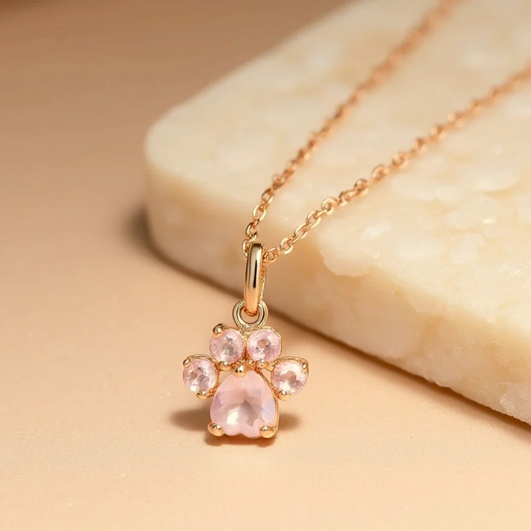 Collier Pendentif Quartz Rose - Patte d'Amour