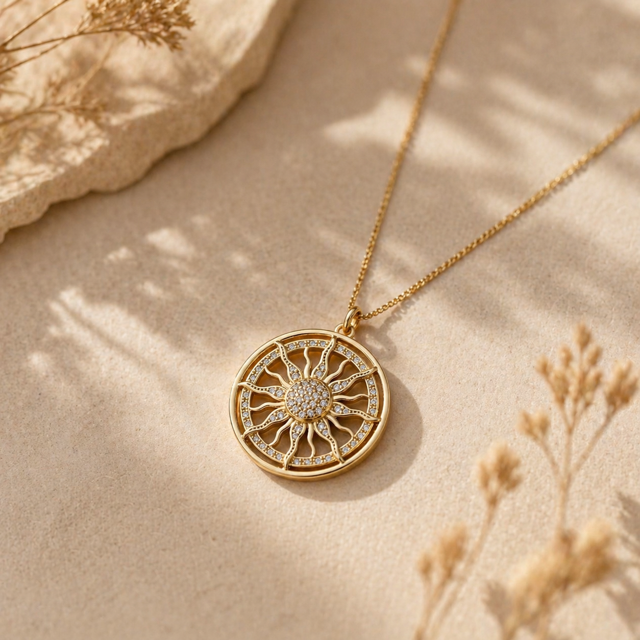 Collier & Pendentif Soleil Doré - Rayonnement Intérieur