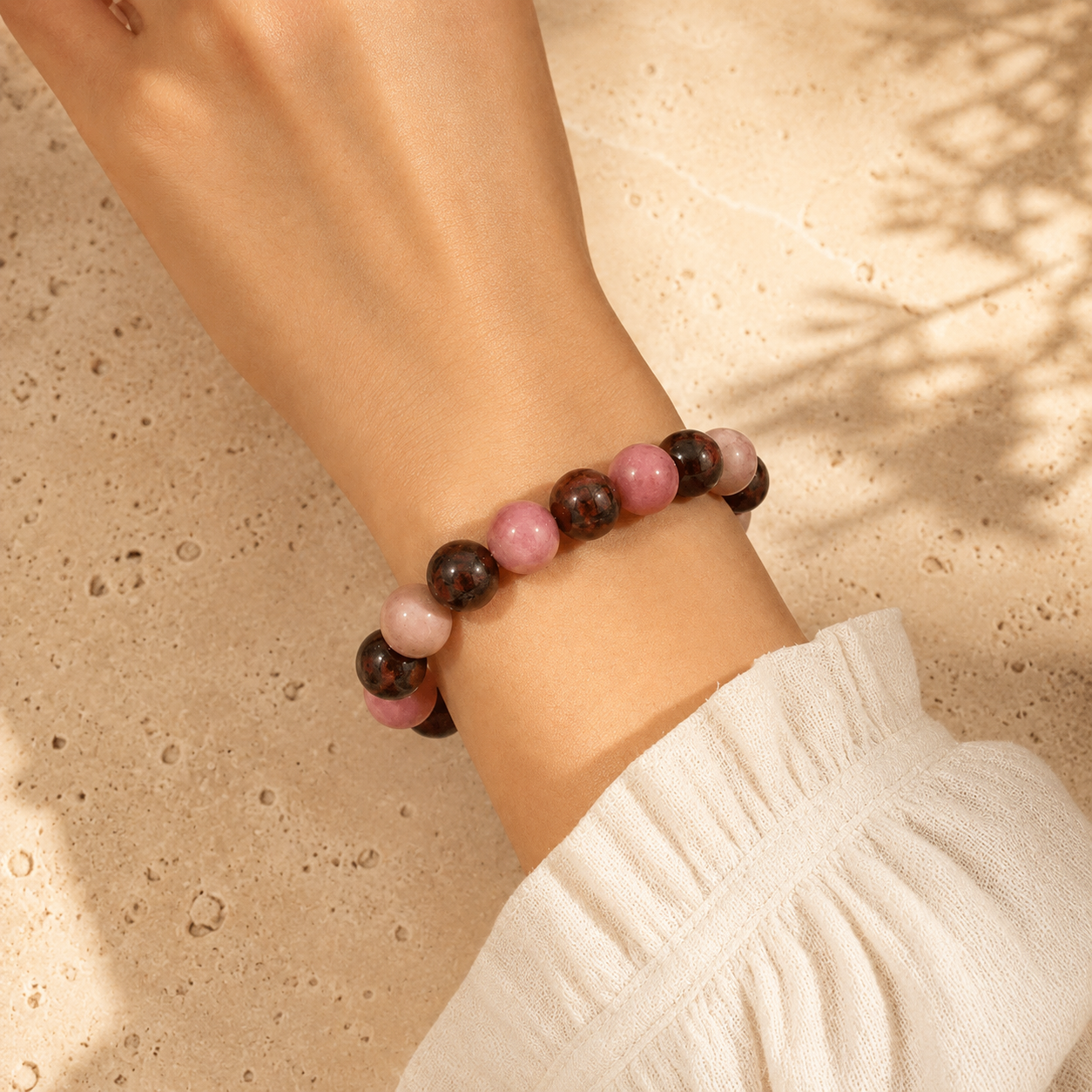 Bracelet en Rhodochrosite & Oeil de Tigre Rouge - Force du Cœur
