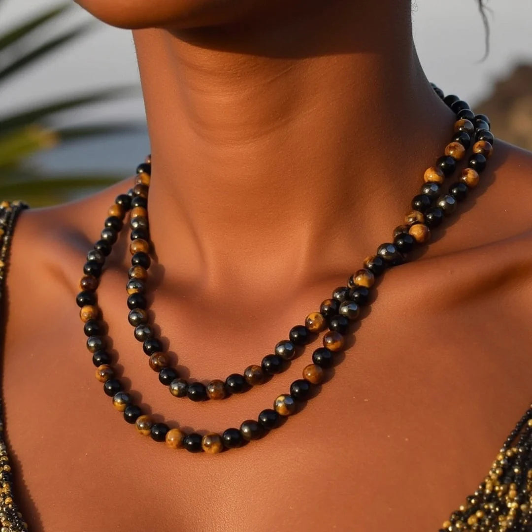 Collier en Hématite, Obsidienne & Oeil de Tigre -  Triple Protection