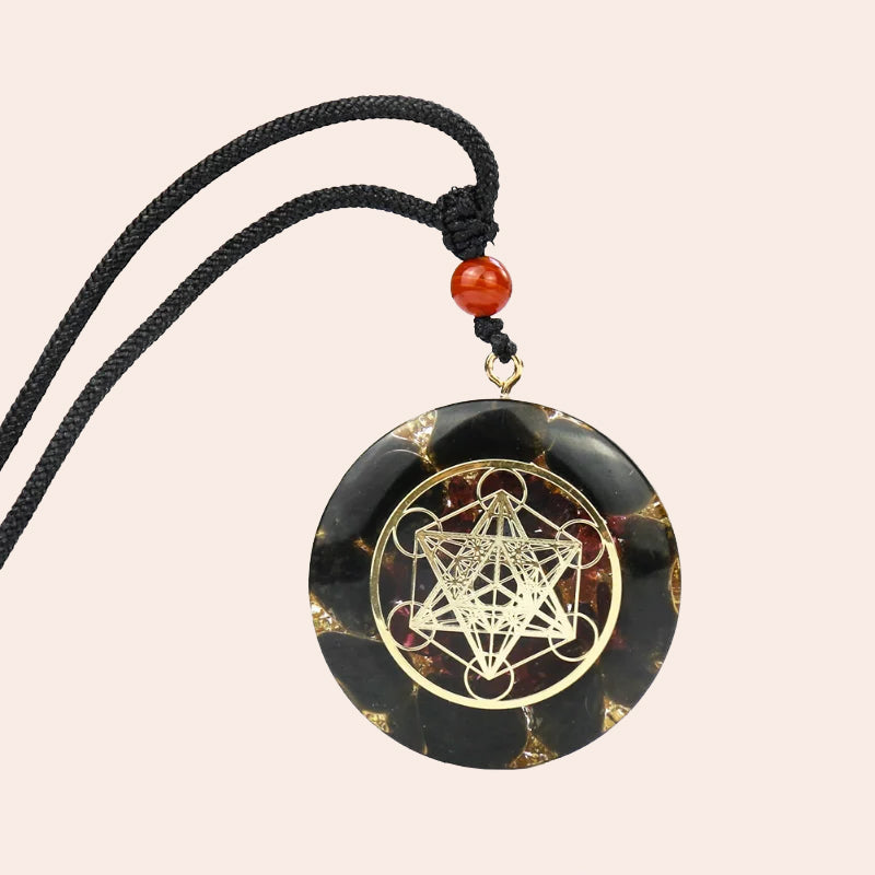 Pendentif Orgonite en Obsidienne & Grenat - Eclat de Métatron