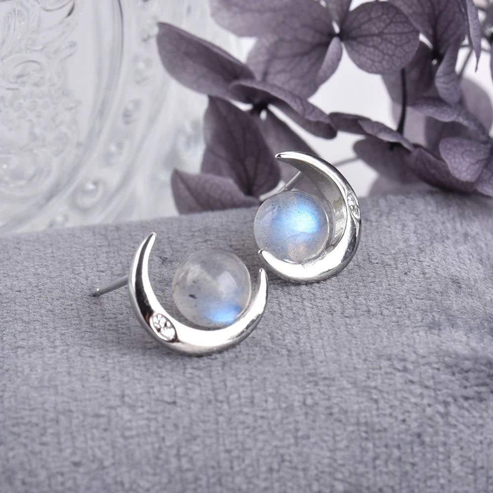 Boucles d'Oreilles "Lunes d'Orion" en Labradorite & Argent