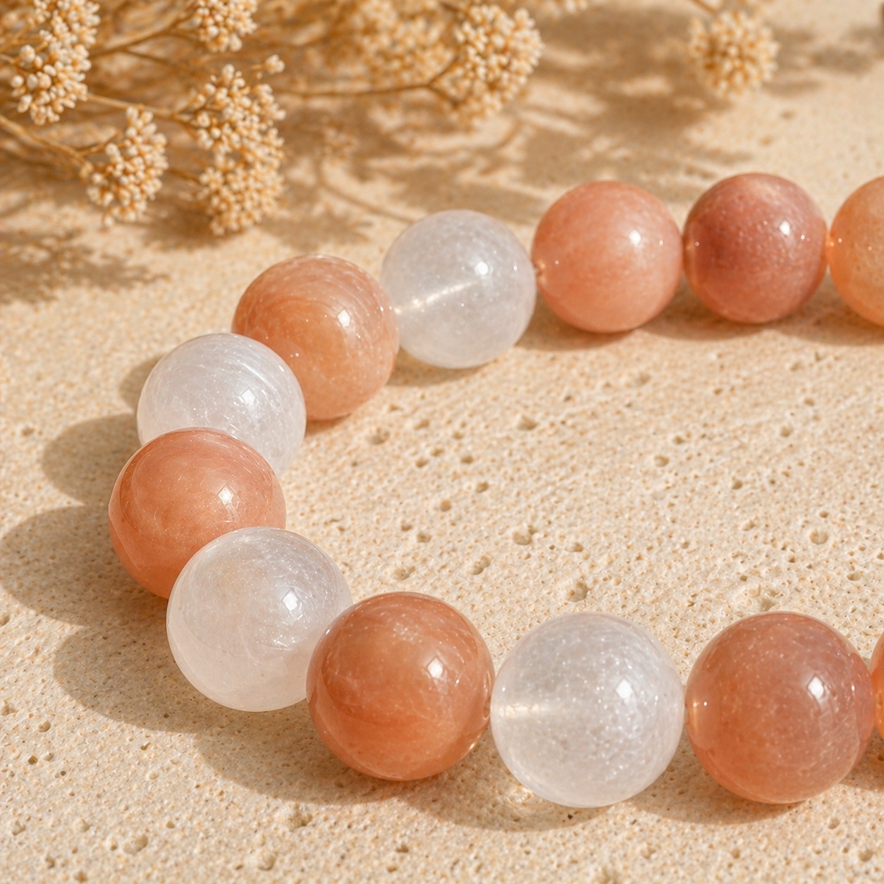 Bracelet en Pierre de Soleil & Sélénite - Harmonie Lumineuse