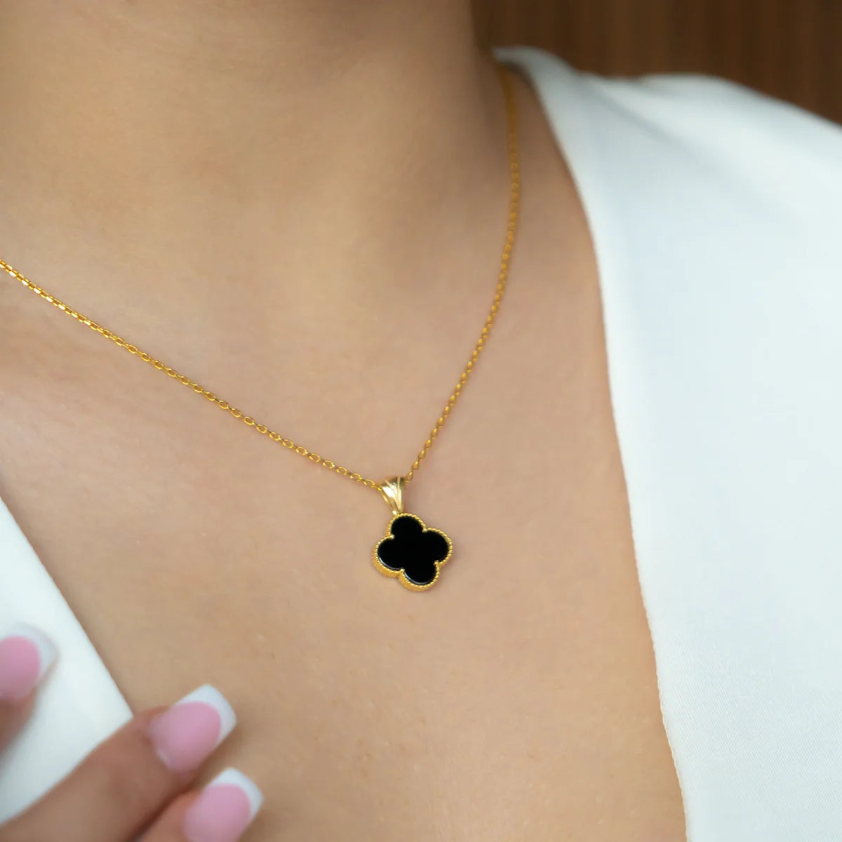 Collier "Trèfle Sacré " en Onyx Noir