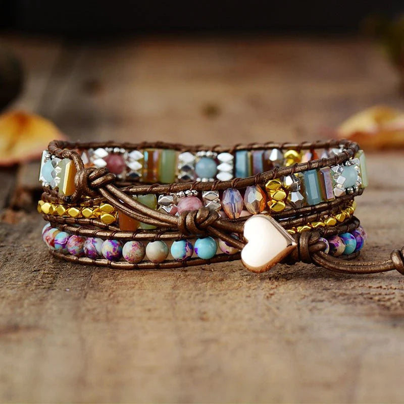 Bracelet Wrap "Guérison du Coeur" en Rhodochrosite