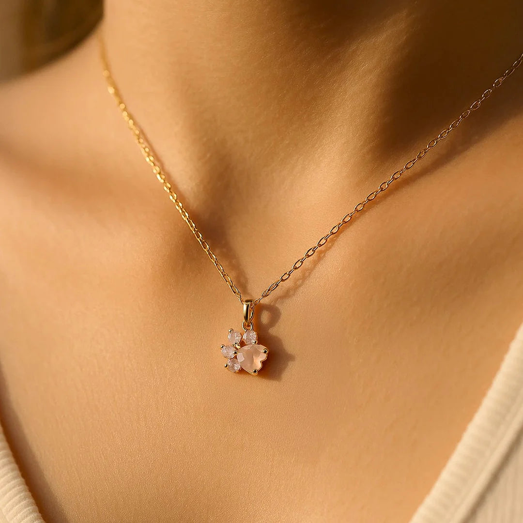 Collier Pendentif Quartz Rose - Patte d'Amour
