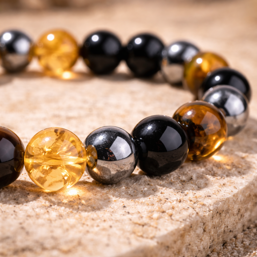 Bracelet en Citrine, Oeil de Tigre & Tourmaline Noire - Intensité Retrouvée