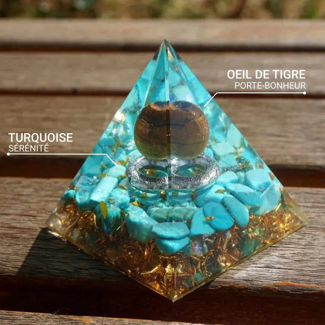 Orgonite en Turquoise & Oeil de Tigre - Soleil Divin