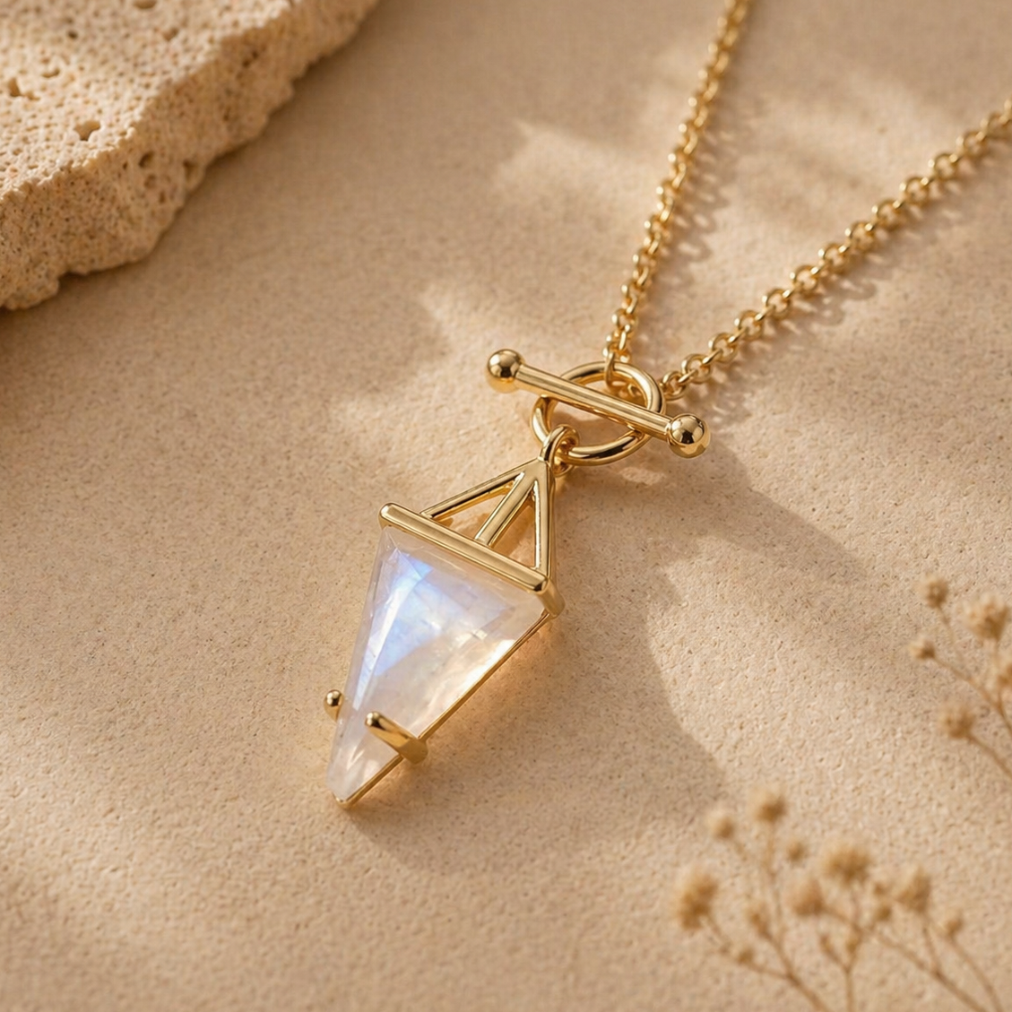 Collier et son Pendentif en Pierre de Lune - Pointe d’Équilibre