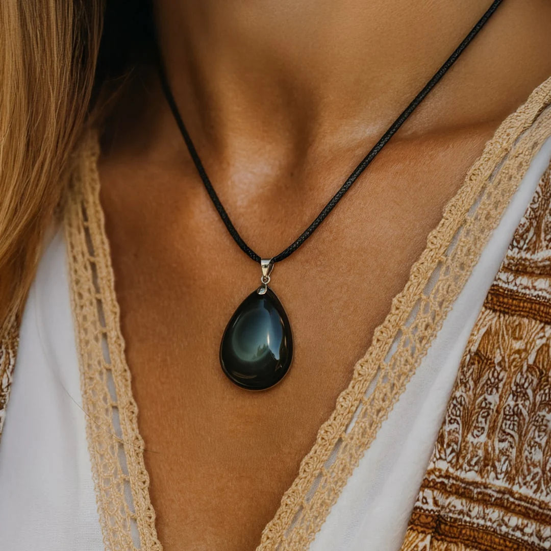 Collier Pendentif en Obsidienne Oeil Céleste -  Oracle Macassar