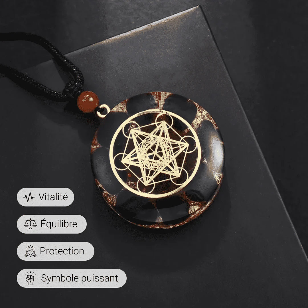 Pendentif Orgonite en Obsidienne & Grenat - Eclat de Métatron