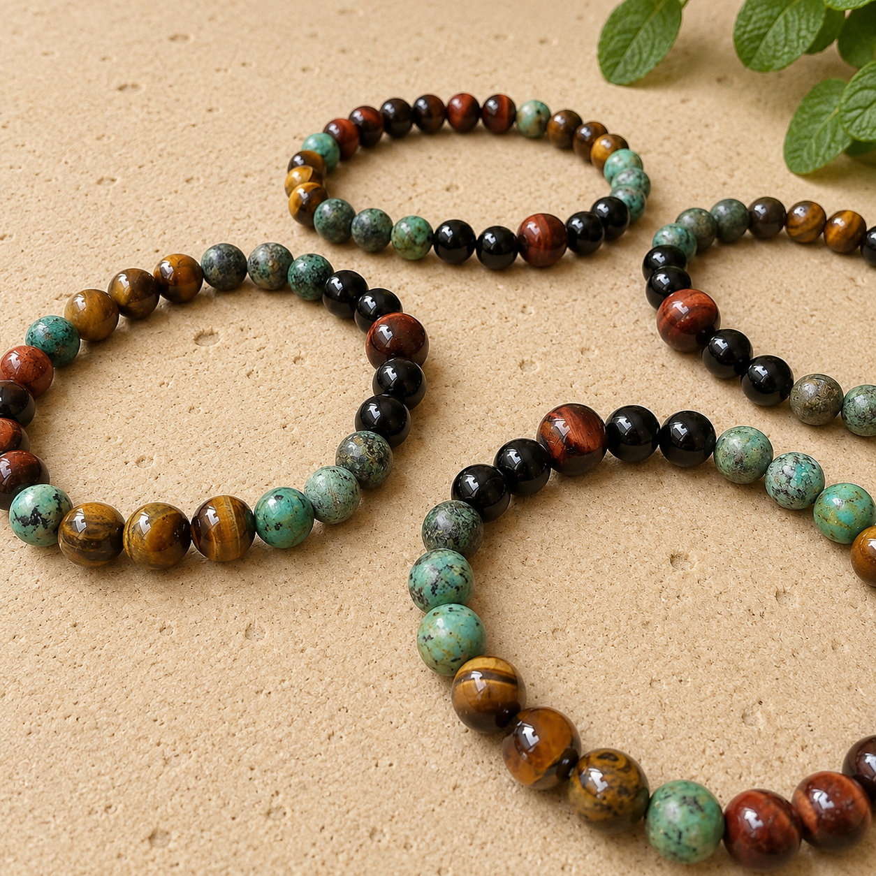 Bracelet en Oeil de Tigre, Oeil de Taureau & Turquoise Africaine - Bouclier d'Harmonie