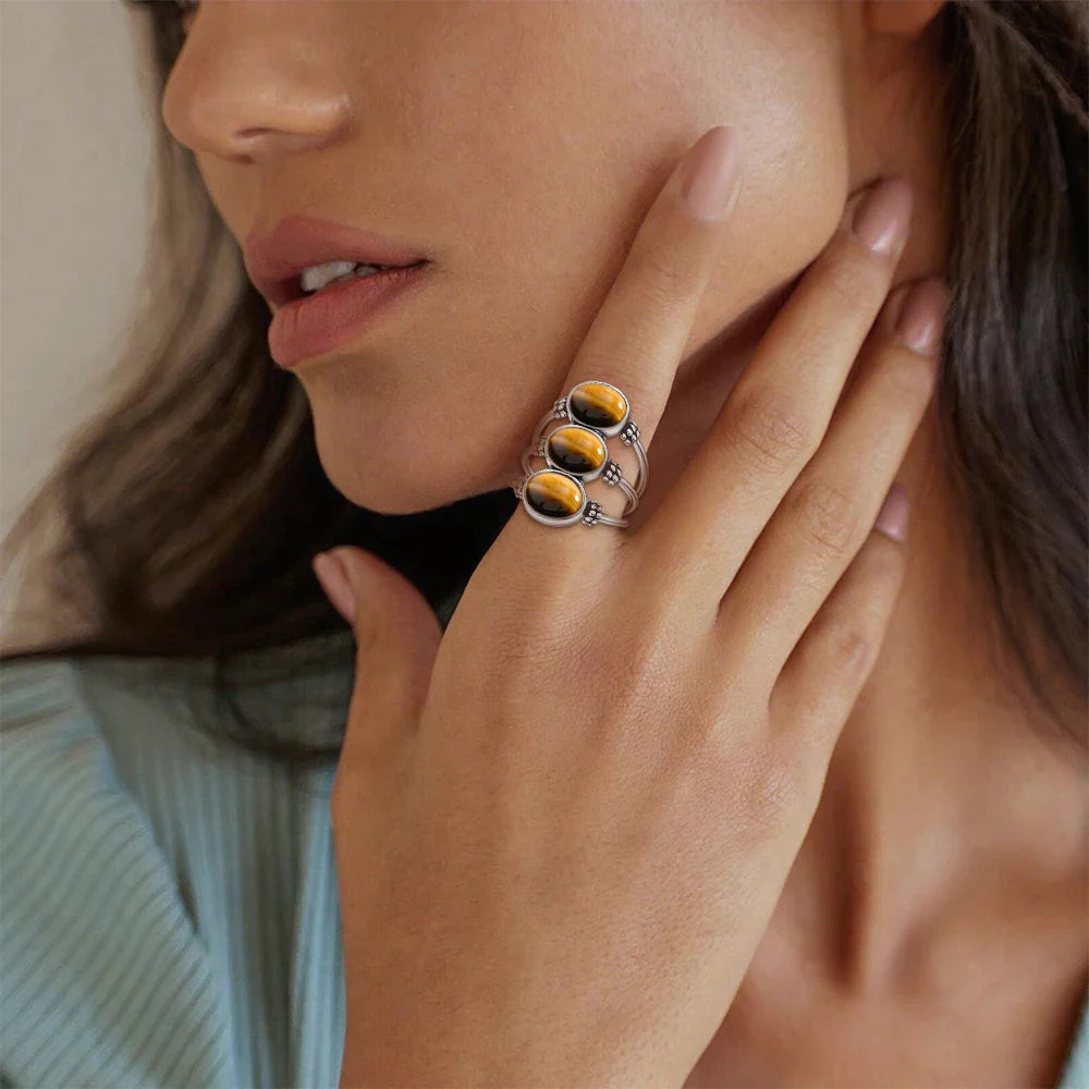 Bague en Œil de Tigre & Argent - Plénitude