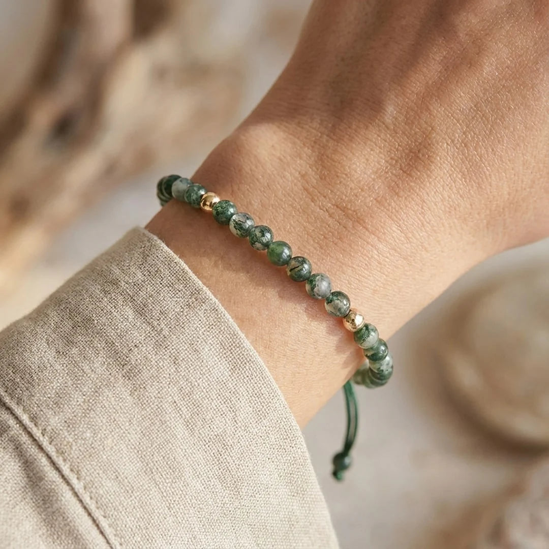 Bracelet Ajustable en Agate Mousse - Sérénité