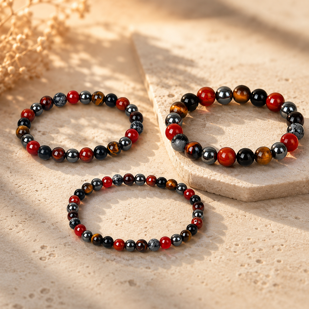 Bracelet en Jaspe Rouge, Tourmaline, Oeil de Tigre & Hématite - Bouclier de Gaïa