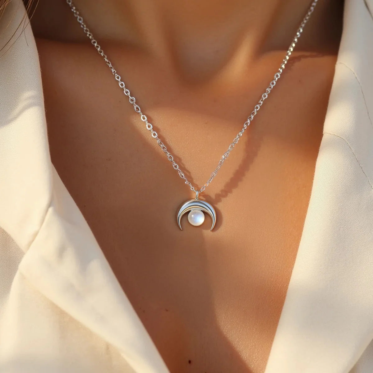 Collier en Pierre de Lune - Croissant de Lune
