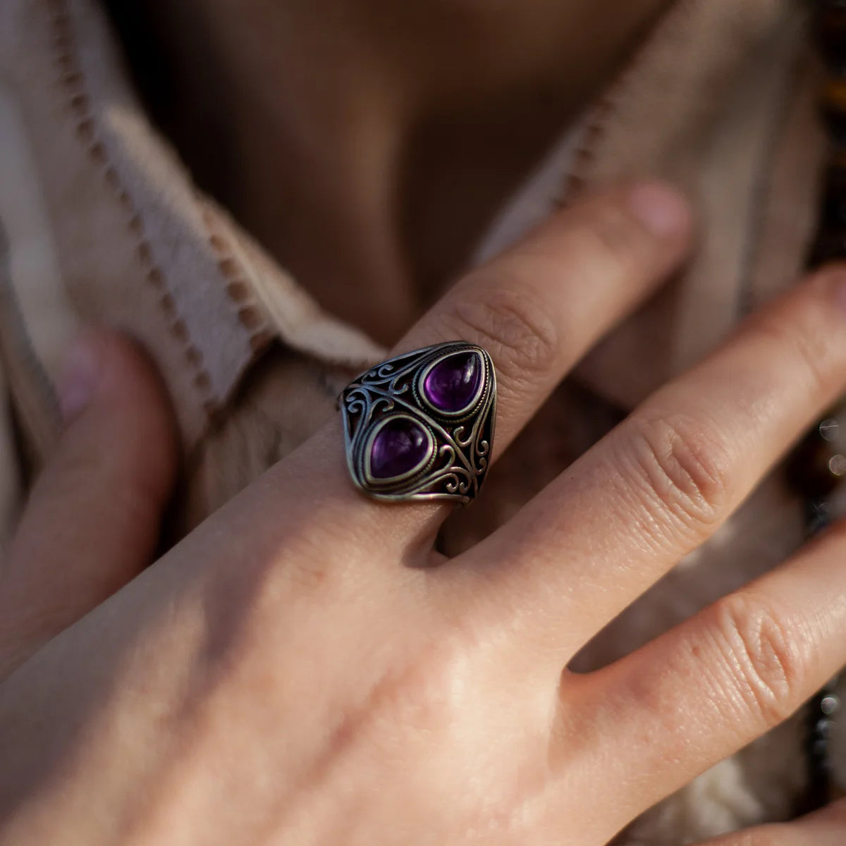 Bague "Troisième Regard" en Améthyste & Argent
