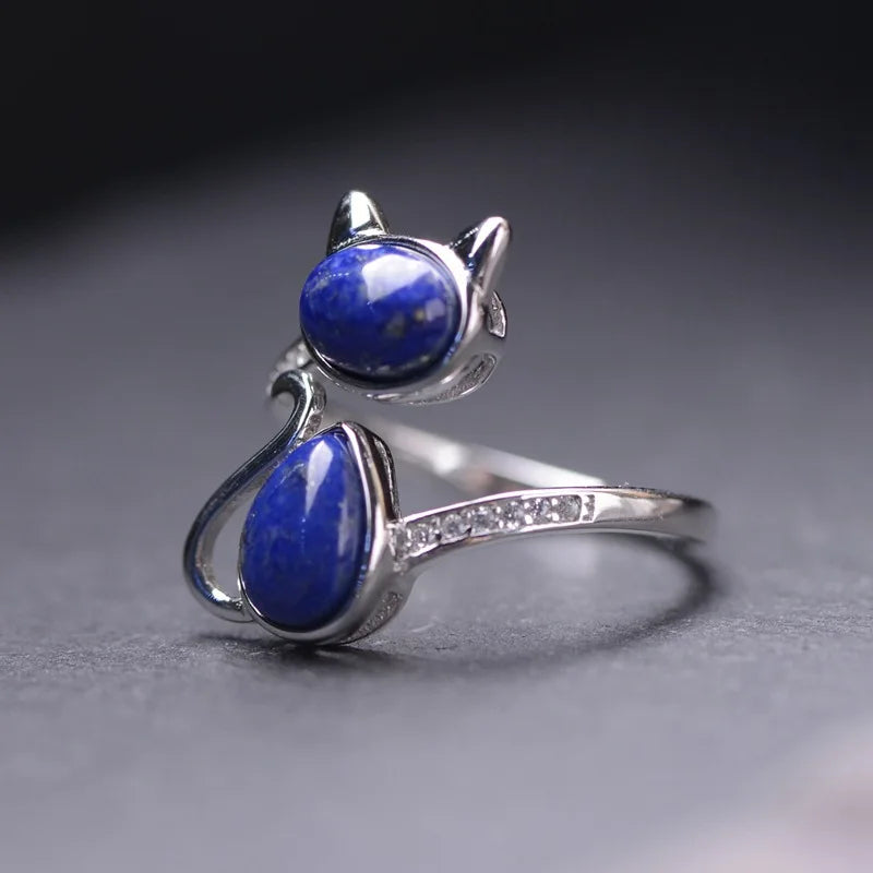 Bague "Esprit du Chat" en Lapis Lazuli & Argent