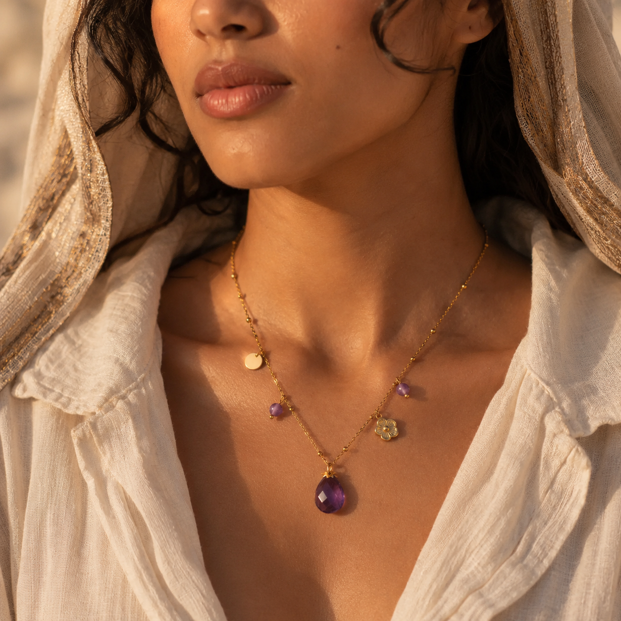 Collier et son Pendentif en Améthyste - Ovaline de Sérénité