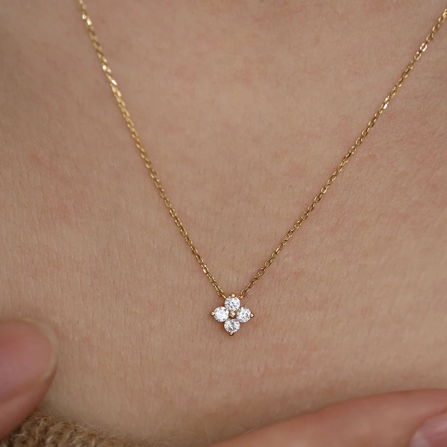 Collier "Trèfle Etincelant" en Zircon & Argent