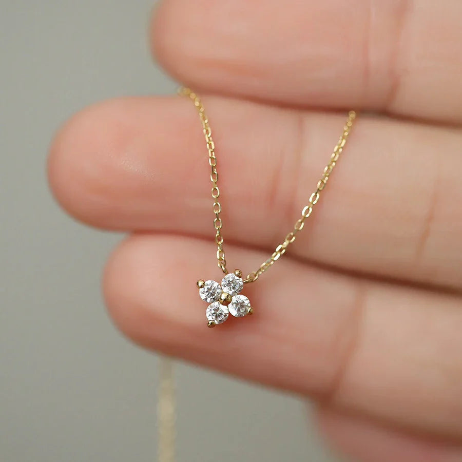 Collier "Trèfle Etincelant" en Zircon & Argent